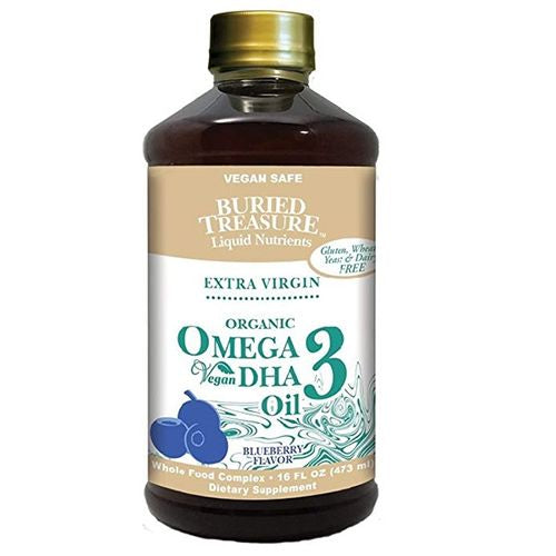 Buried Treasure Organic Omega 3 Extra Virgin Chia Seed Oil plus Vegan DHA - Blueberry Flavor - 16 fl oz