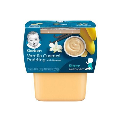 (Pack of 2) Gerber 2nd Foods Vanilla Custard Pudding With Bananas Baby Food, 4 oz Tubs