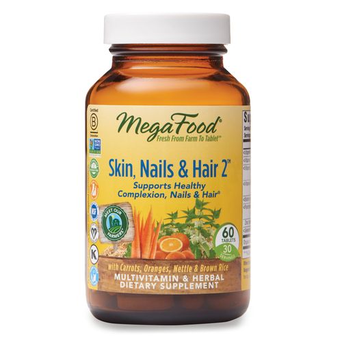 MegaFood Skin  Nails & Hair 2 - Multivitamin for Women & Men with Vitamin C  Vitamin E  Biotin  Zinc & More - Gluten Free  Vegan & Made without Dairy & Soy - 60 Tabs (30 Servings)
