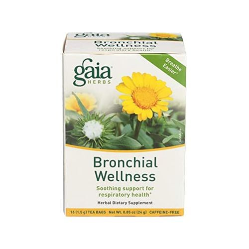 Gaia Herbs Caffeine Free Bronchial Wellness, Herbal Tea Bags, 16 Ct
