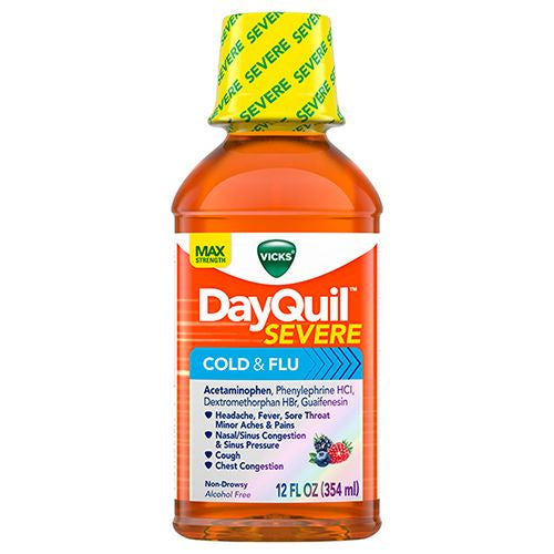 Vicks DayQuil Severe Cold  Cough & Flu Liquid Medicine  Over-the-Counter Medicine  12 Oz