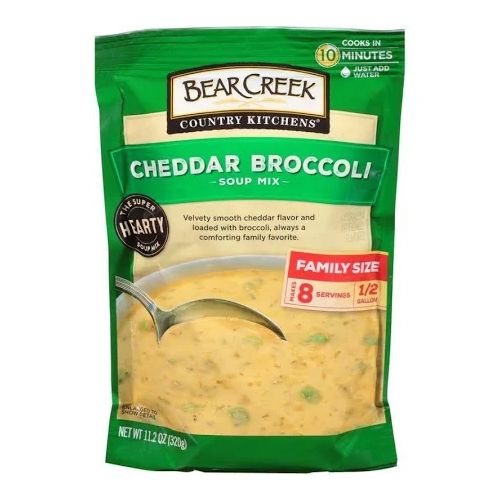 VELVETY SMOOTH CHEDDAR FLAVOR AND LOADED WITH BROCCOLI SOUP MIX, CHEDDAR BROCCOLI