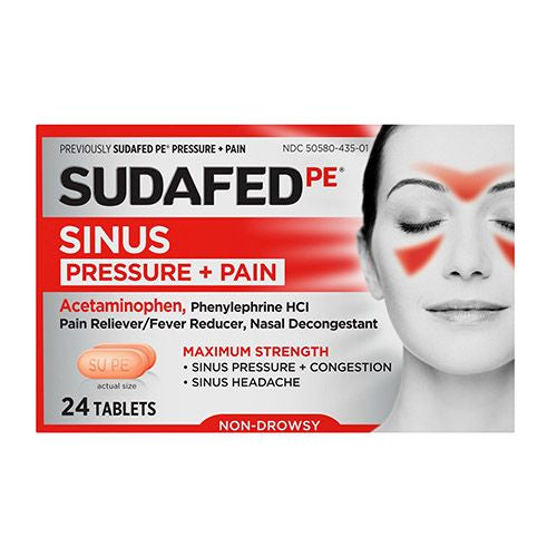 Sudafed PE Sinus Pressure + Pain Relief Decongestant Tablets  24 ct