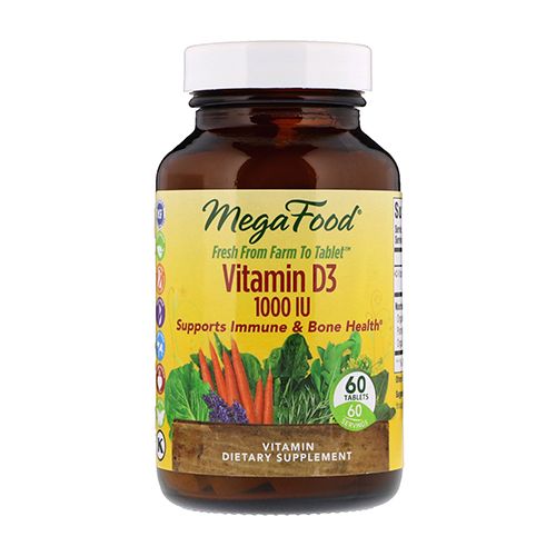 MegaFood  Vitamin D3 1000 IU  Immune and Bone Health Support  Vitamin and Dietary Supplement  Gluten Free  Vegetarian  60 Tablets (60 Servings)