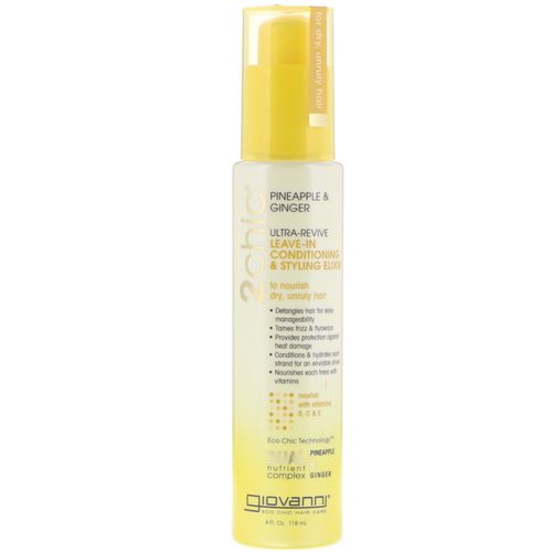 GIOVANNI 2chic Ultra Revive Leave-In Conditioning & Styling Elixir  4oz. Dual Complex of Pineapple & Ginger to Moisturize Dry Hair  With Honeysuckle  Paraben Free  Color Safe (Pack of 1)