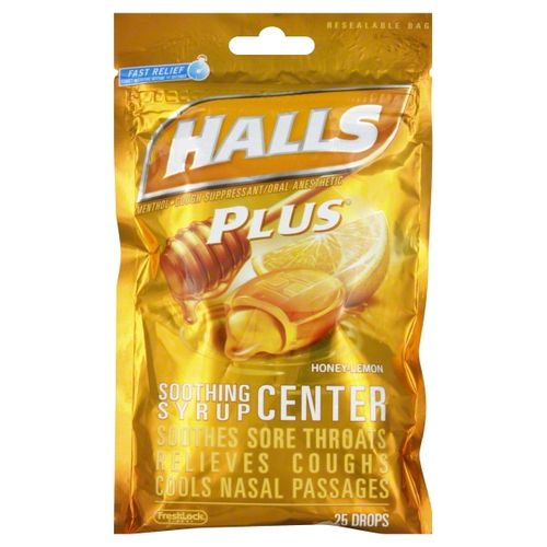 Halls Plus Drops, Honey Lemon, 25 Ct