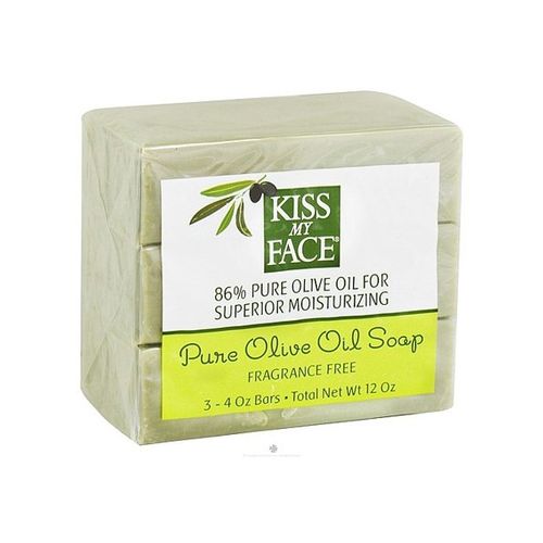 Kiss My Face Pure Olive Oil Bar Soap  Fragrance Free  86% Olive Oil  Super Moisturizing  Made from Greek Olive Oil  4 oz  3 Pack