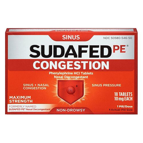 Sudafed PE Maximum Strength Non-Drowsy Sinus Decongestant  18 ct