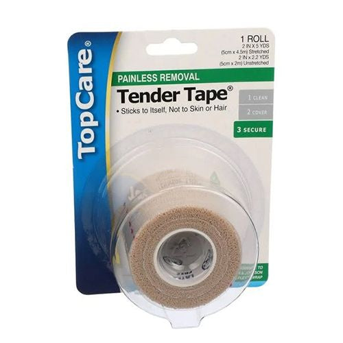 Tender Tape, 1 roll, 2 IN x 5 YDS (5 cm x 4.5 m) stretched; 2 IN x 2 1/5 YDS (5 cm x 2 m) unstretched