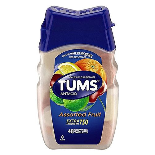 TUMS Antacid Chewable Tablets for Heartburn Relief, Extra Strength, Assorted Fruit, 48 Tablets