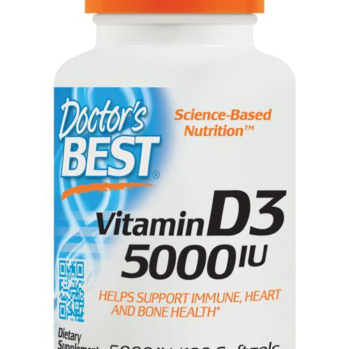 Doctor s Best Vitamin D3 5000IU  Non-GMO  Gluten Free  Soy Free  Regulates Immune Function  Supports Healthy Bones  180 Softgels