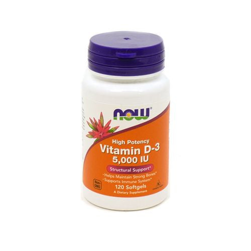 NOW Supplements  Vitamin D-3 5 000 IU  High Potency  Structural Support*  120 Softgels