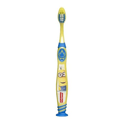 Colgate Kids Toothbrush with Tongue Cleaner and Built in Suction Cup Holder  Soft  Minions