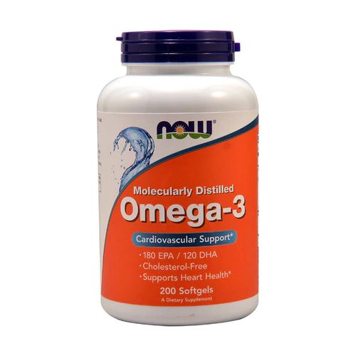 NOW Supplements  Omega-3 180 EPA / 120 DHA  Molecularly Distilled  Cardiovascular Support*  200 Softgels