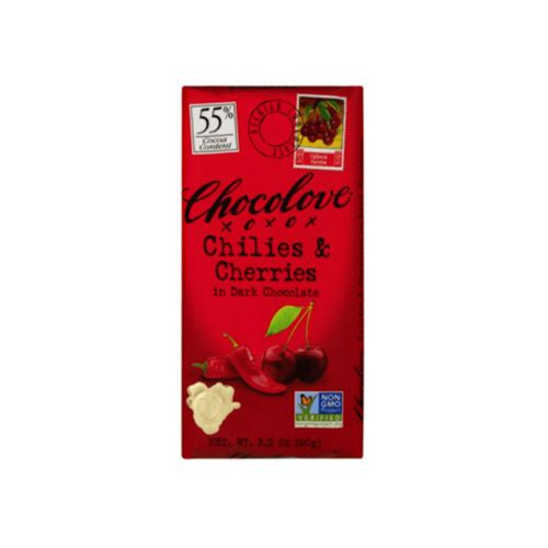 Chocolove Chilies and Cherries In Dark Chocolate   3.2 oz