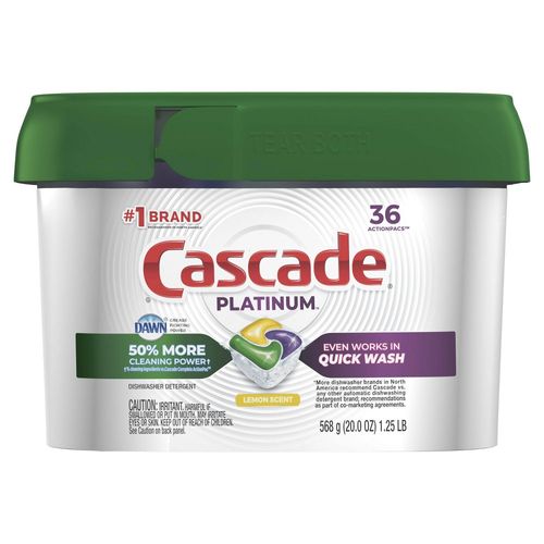 Cascade Pacs Dishwasher Detergents  Lemon Scent  20 Ounce  36 Count