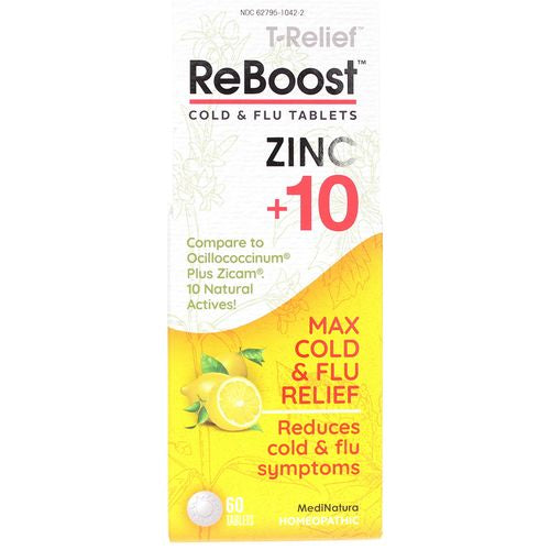 MediNatura ReBoost Zinc +10  Max Cold & Flu Symptom Relief  Lemon  60 Tabs