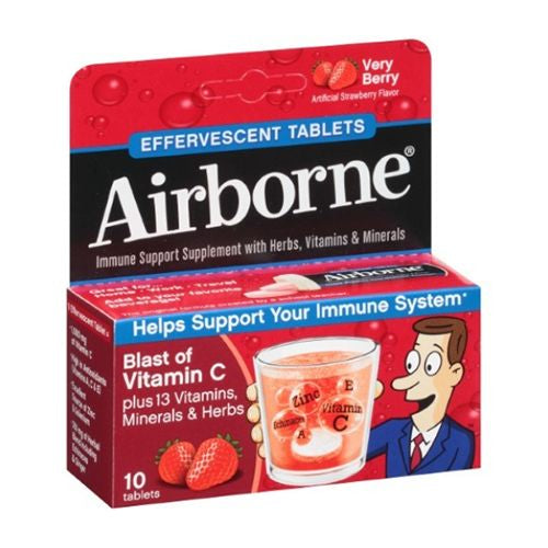 Airborne Very Berry Effervescent Tablets  10 count - 1000mg of Vitamin C - Immune Support Supplement (Packaging May Vary)