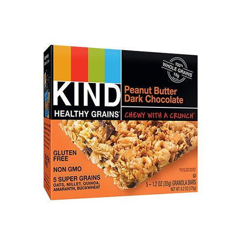 KIND HEALTHY GRAINS, CHEWY WITH A CRUNCH GRANOLA BAR, PEANUT BUTTER, DARK CHOCOLATE