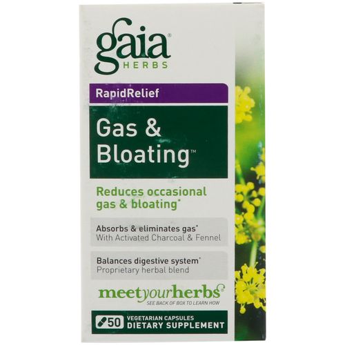 Gaia Herbs Gas & Bloating Supplement  Vegan Capsules  50 count - Gas Relief Tablets Reduce Bloating and Improve Digestive Function  Activated Charcoal and Fennel