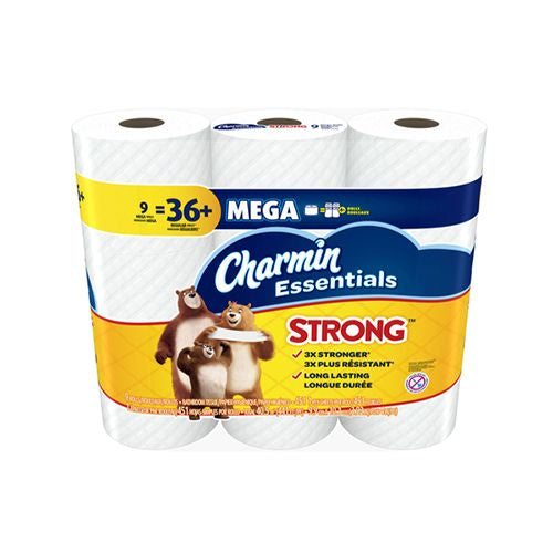 Charmin Essentials Strong Toilet Paper, 9 Mega Rolls, 451 Sheets per Roll