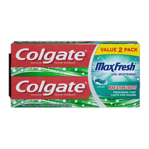 Colgate Max Fresh Toothpaste with Mini Breath Strips  Clean Mint - 6 Ounce (2 Pack)