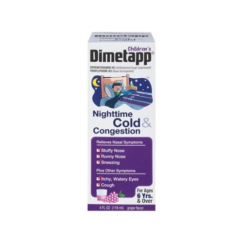 Children s Dimetapp Nighttime Cold & Congestion  Antihistamine  Alcohol-Free  Grape Flavor  4 oz.