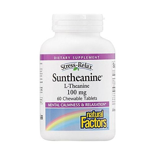 Stress-Relax Chewable Suntheanine L-Theanine 100 mg by Natural Factors  Non-Drowsy Stress Support for Mental Calmness and Relaxation  Tropical Fruit Flavor  60 Tablets