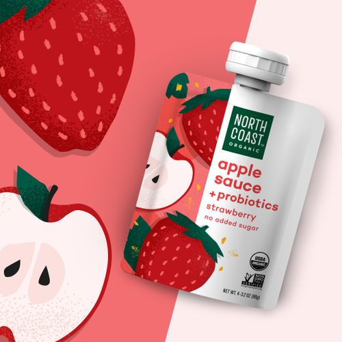 North Coast Organic Apple Sauce + Probiotic Strawberry Pouches 4-3.2oz