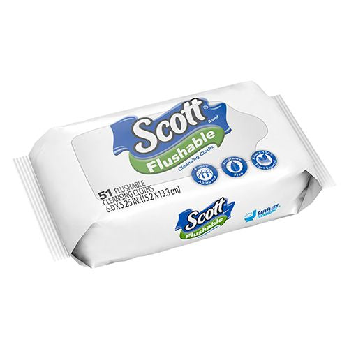 Scott Flushable Wipes, Fragrance-Free, Soft Pack with 51 Wet Wipes Total