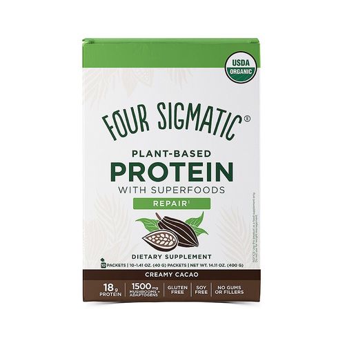 Four Sigmatic Creamy Cacao Superfood Protein  Organic Plant-Based Protein with Chaga Mushroom & Ashwagandha  Supports Immune Function & Muscle Repair  Portable  10 Count