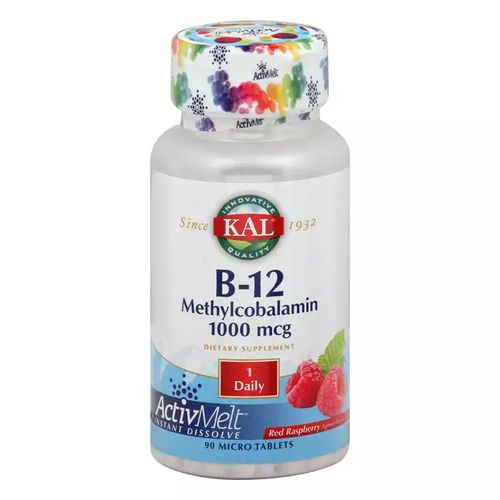 KAL B-12 Methylcobalamin ActivMelt 1000 mcg | Natural Raspberry Flavor | Healthy Metabolism  Energy  Nerve & Red Blood Cell Support | 90 Micro Tablets