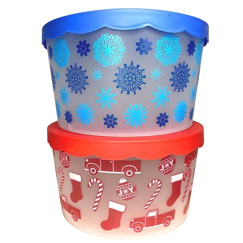 FOOD STORAGE CONTAINER 2PK SQUARE & ROUND W/CHRISTMAS PRINT