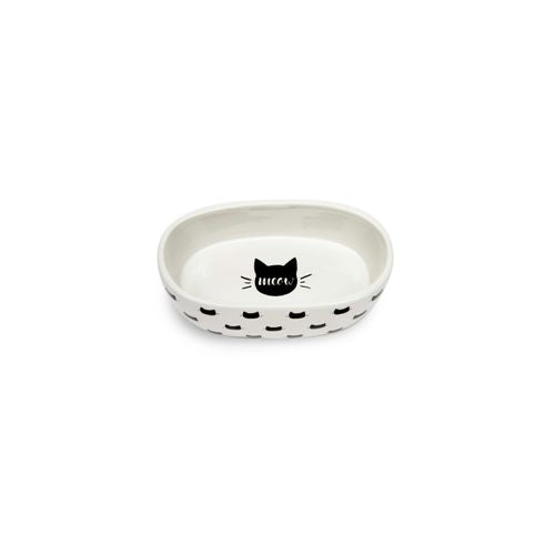 Park Life Designs 5.25  Oval Cat Dish | Monty (White)