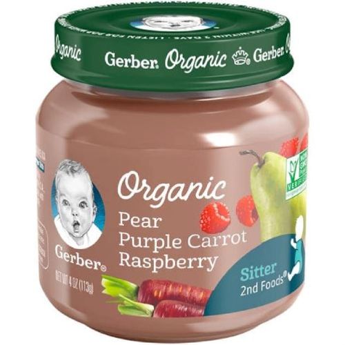 Gerber 2nd Foods Organic Pear Purple Carrot Raspberry Baby Food, 4 oz Jars, 10 Count