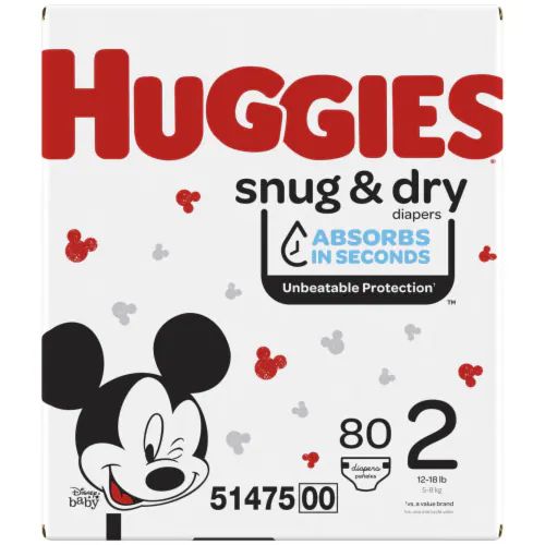 Huggies Snug & Dry Mickey Design Baby Diapers 80 Count Size 2