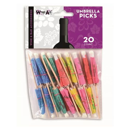 26747 Umbrella Wood Picks Multi Color - 20 per Papper