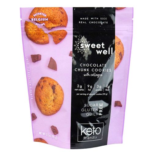 Sweet Well Chocolate Chunk Cookies Sugar,Gluten & Guilt Free Keto Friendly 6 Pks