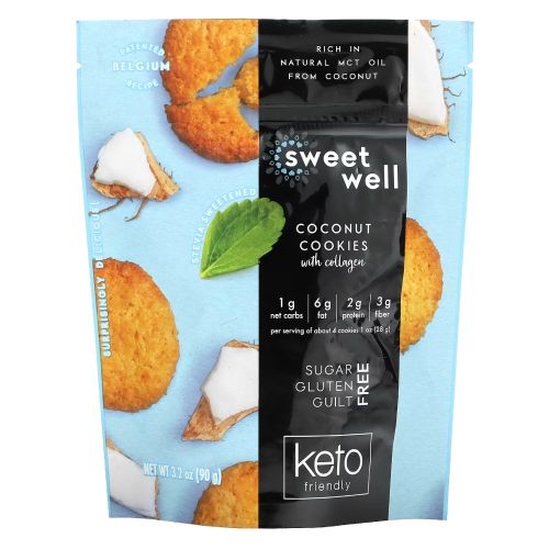 Sweetwell Keto Coconut Cookies With Collagen 3-3.2oz Bags, Best-by-date: 03/2021