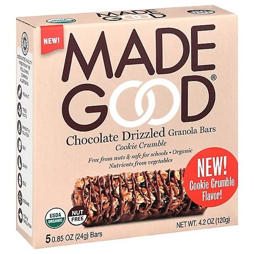 MadeGood Chocolate Drizzled Cookie Crumble Granola Bars  5 Healthy Snack Bars  0.78 oz Each