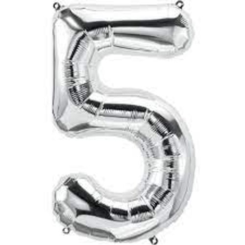 Giant Silver Number 5 Foil Balloon 33